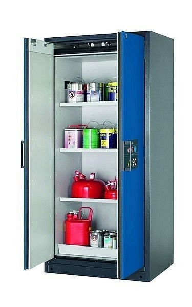 asecos Sicherheitsschrank Q-CLASSIC-90, Q90.195.090 in enzianblau RAL 5010 mit 3x Fachboden (Stahlblech), 30041-047-30043