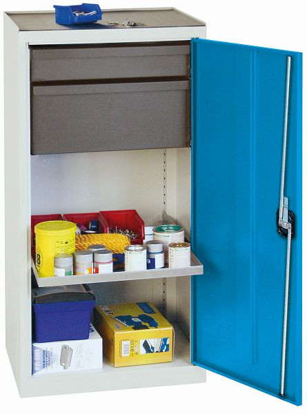 stumpf Werkzeugschrank, Höhe 100 cm, 2 ausziehbare Wannenböden, 1 Schublade, 1 hohe Schublade, lichtgrau / lichtblau, 3001378