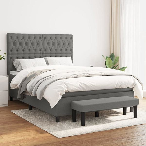 vidaXL Boxspringbett mit Matratze Dunkelgrau 140x190 cm Stoff, 3136830