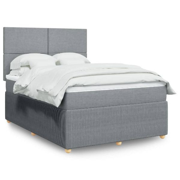 vidaXL Boxspringbett mit Matratze Hellgrau 140x190 cm Stoff, 3294344