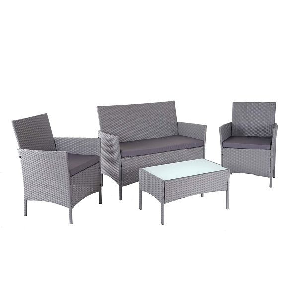 Mendler Poly-Rattan Garten-Garnitur HWC-D82, Sitzgruppe Lounge-Set, grau mit Kissen anthrazit, 64505
