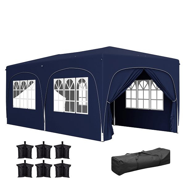 Outsunny 3 x 6 m Pop-up Pavillon mit Seitenwänden, UPF50+ höhenverstellbares Gartenzelt mit Tragetasche und Sandsäcken, 84C-598V00DB