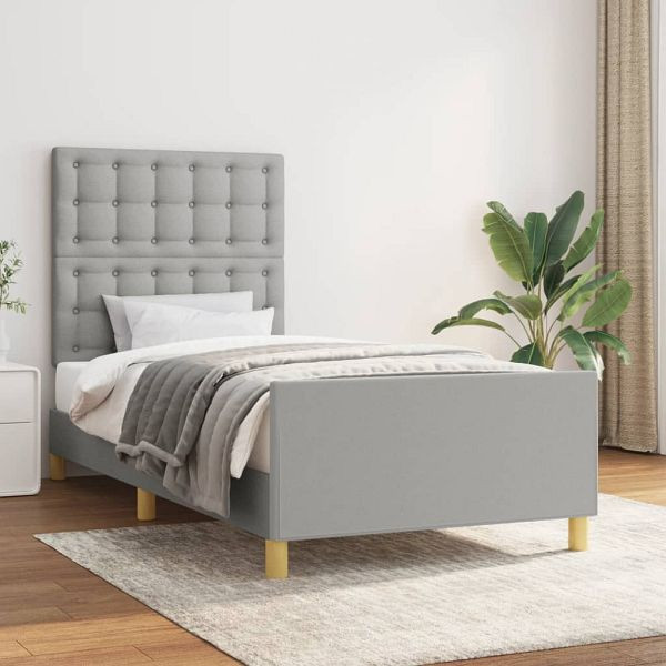 vidaXL Bettgestell mit Kopfteil Hellgrau 90x200 cm Stoff, 3125349