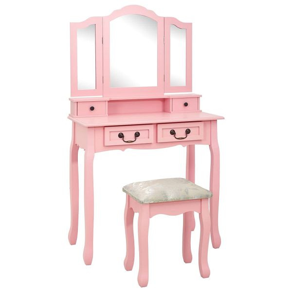 vidaXL Schminktisch-Set mit Hocker Rosa 80×69×141 cm Paulowniaholz, 289319
