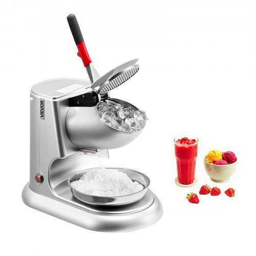 VEVOR Kommerzieller Eiscrusher 100 kg/h, elektrischer Schneekegel-Maker mit 4 Klingen, Edelstahl, 300 W, Silber, SBJJGKYS220B670I5001V2