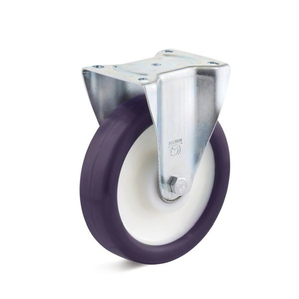 Torwegge Elastik-Polyurethan Bockrolle, Tragfähigkeit 400 kg, Rad-Ø 250 mm, Radbreite 60 mm, Bauhöhe Gehäuse 165 mm, Gesamtbauhöhe 290 mm, 0030116