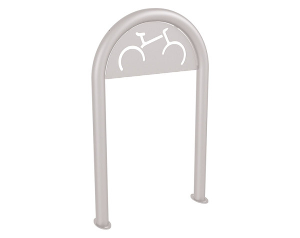 Procity Fahrradbügel in Büroklammerform Ø60 mm mit Fahrrad-Beschilderung - Auf Bodenplatten, RAL 7044, 291053.7044