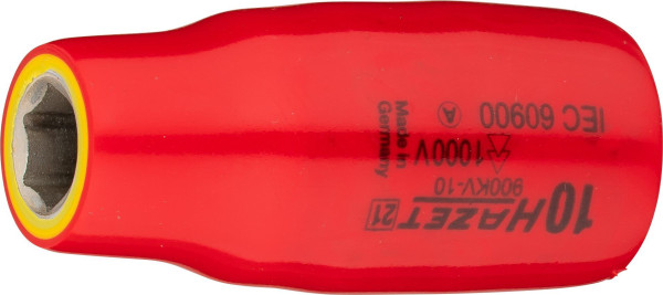 Hazet Steckschlüsseleinsatz, Sechskant, schutzisoliert, Vierkant hohl 12,5 mm (1/2 Zoll), Außen-Sechskant-Tractionsprofil, 10 mm, 900KV-10