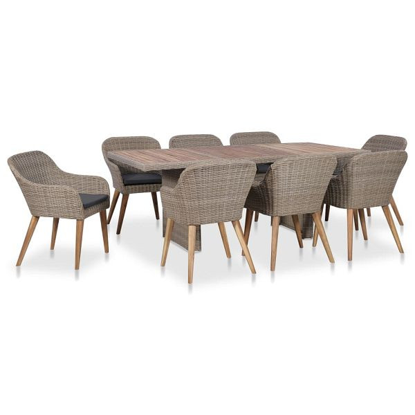 vidaXL 9-teilig Garten-Essgruppe mit Auflagen Poly Rattan, 3057815