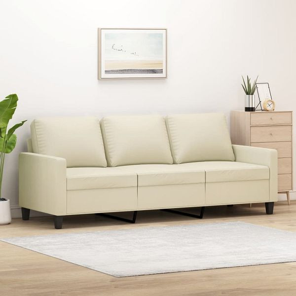 vidaXL 3-Sitzer-Sofa Creme 180 cm Kunstleder, Füllung: Schaumstoff, 359143