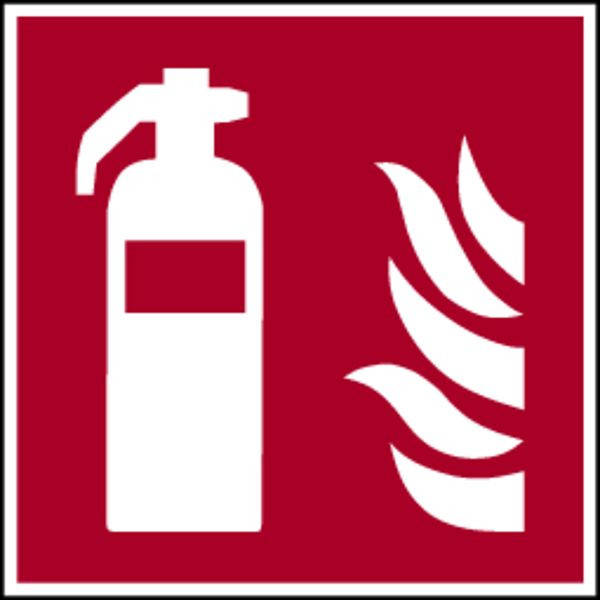 Schilder Klar Brandschutzzeichen Feuerlöscher DIN EN ISO 7010-F001, 200x200x0.45 mm Aluminium geprägt, langnachleuchtend, 1581/83