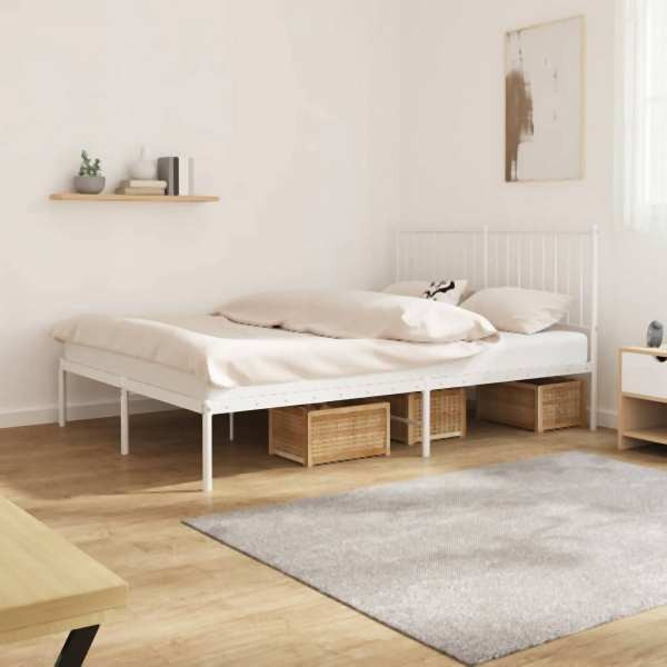 vidaXL Bettgestell mit Kopfteil Metall Weiß 135x190 cm, 350930