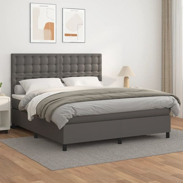 vidaXL Boxspringbett mit Matratze Grau 180x200 cm Kunstleder, 3142861