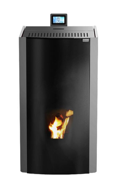 Robin Wood A++ Robin Wood Woody Total Glass wasserführender Pelletofen 24 kW mit Metallic Lackierung und Doppelter Türe, RWW24MS