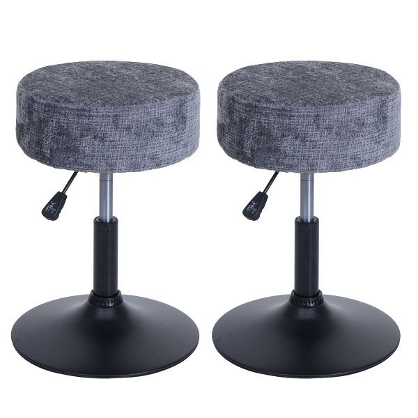 Mendler 2er-Set Hocker HWC-C22, Sitzhocker, höhenverstellbar drehbar Ø 37cm Stoff Chenille (465g/m²) FSC®, dunkelgrau, 108884