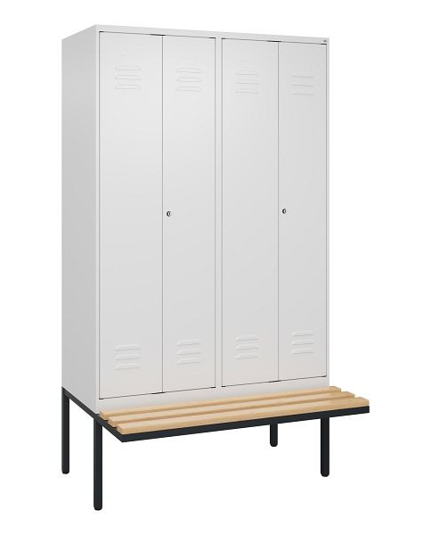 C+P Umkleidespind Classic PLUS, Doppel-Spind, 4 Abteile, 2120x1200x815mm, 9016/9016, Zylinderschlösser, Buche-Sitzleisten, 0800427-40P S10058