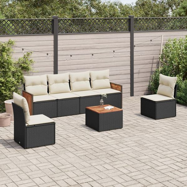 vidaXL 7-teilig Garten-Sofagarnitur mit Kissen Schwarz Poly Rattan, 3259949