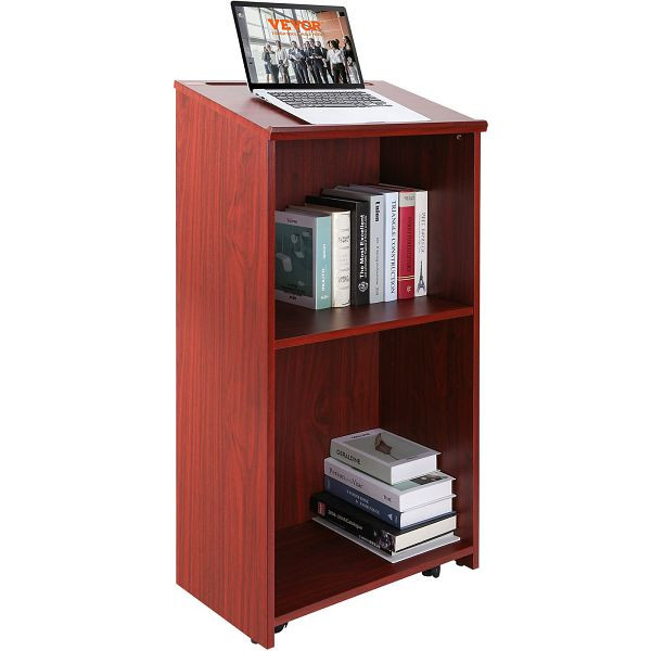 VEVOR Podium Stand 47 in Hostessenständer mit Rollen und Ablagefach Braun, CTSJTZSYMDF47U54AV0