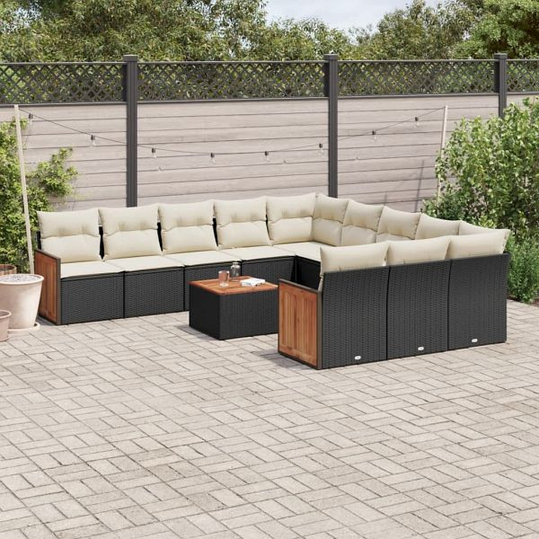 vidaXL 12-teilig Garten-Sofagarnitur mit Kissen Schwarz Poly Rattan, 3228114