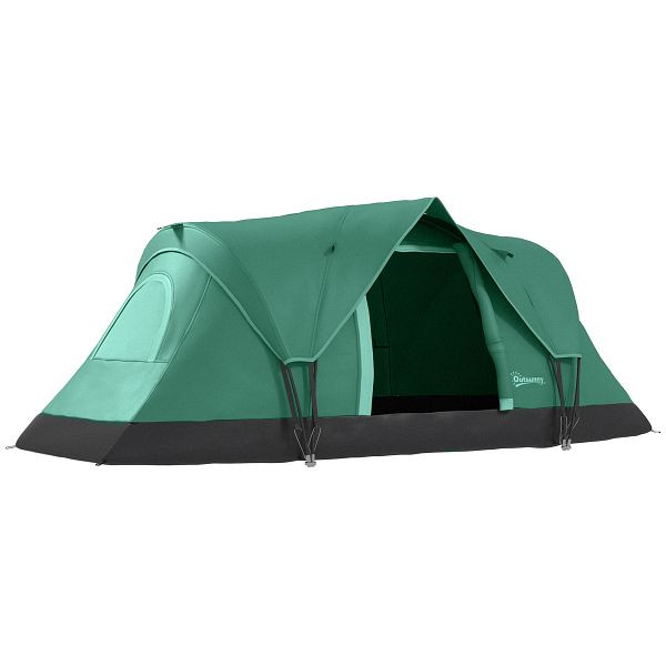 Outsunny Campingzelt für 5-6 Personen, Lampenhaken, Seitentaschen, 4,55 x 2,3 x 1,8 m, Grün/Schwarz, A20-132V00DG