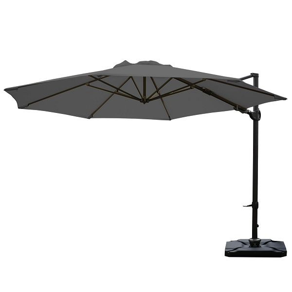Mendler Gastronomie-Ampelschirm HWC-A39, Sonnenschirm, schwenkbar drehbar Ø 3,5m Polyester/Alu 34kg, anthrazit mit Ständer, 59357+59358