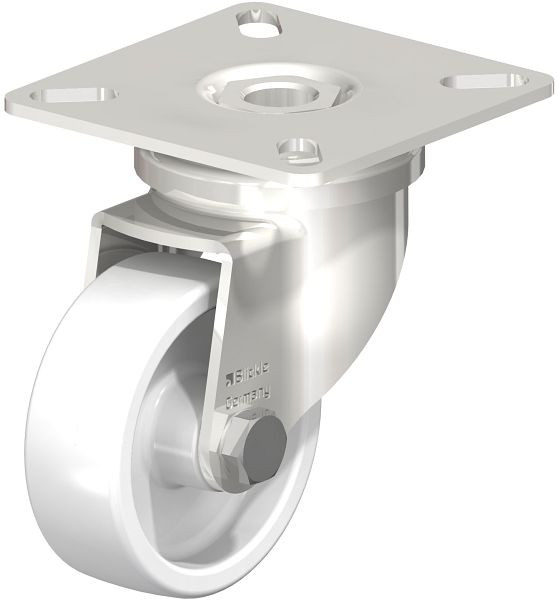 Blickle LPXA-PO 50G Edelstahl-Apparate-Lenkrolle mit Anschraubplatte, Polyamid, Weiß, 754977