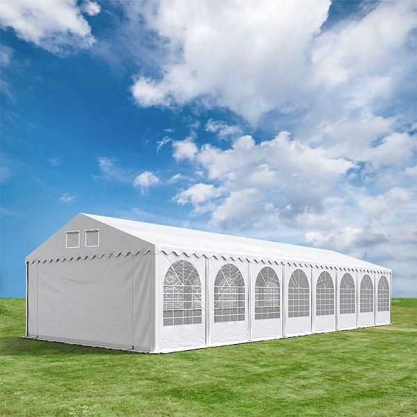 Toolport XXL 6x14 m Partyzelt 2,6 m Seitenhöhe, PVC-Plane 550 g/m², mit Bodenrahmen, feuersicher weiß, 7684bl