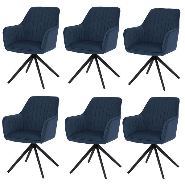 Mendler 6er-Set Esszimmerstuhl HWC-L79, Küchenstuhl Lehnstuhl Stuhl Armlehnen, drehbar Auto-Position Stoff/Textil, blau, 3x121138