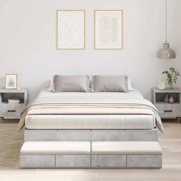 vidaXL Bett mit Stauraum mit Speicher Beton Grau 236.5 x 150 x 31.5 cm, 3335648