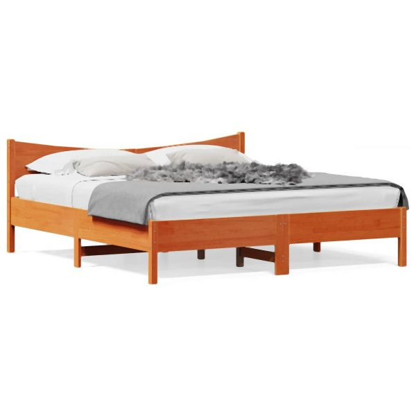 vidaXL Massivholzbett mit Kopfteil Wachsbraun 180x200 cm Kiefer, 3216362