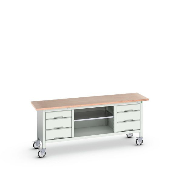 bott verso mobile Kastenwerkbank (Multiplex) mit 6 Schubladen und 1 Ablageboden, BxTxH: 2000 x 600 x 830 mm, Lichtgrau / Lichtgrau, 16923234.16