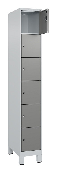 C+P Schließfachschrank Evolo PLUS, mit Füßen, 6 Fächer, 1950x300x500mm, 7035/00, Frontfarbe 0005000 RDS Stahlgrau, 049010-106 S10014
