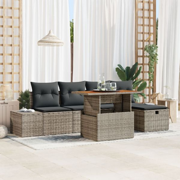 vidaXL 6-teiliges Garten Sofa Set mit Kissen Grau Poly Rattan, 3360045