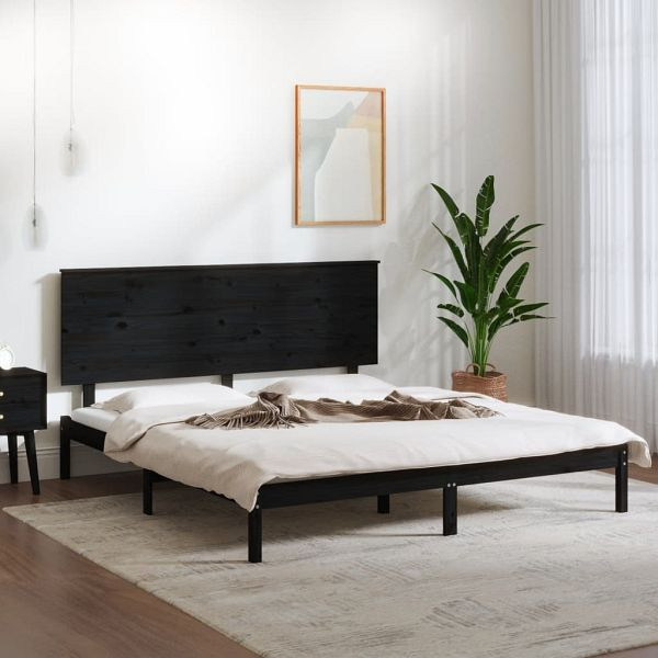 vidaXL Massivholzbett Schwarz Kiefer 200x200 cm, 3104827