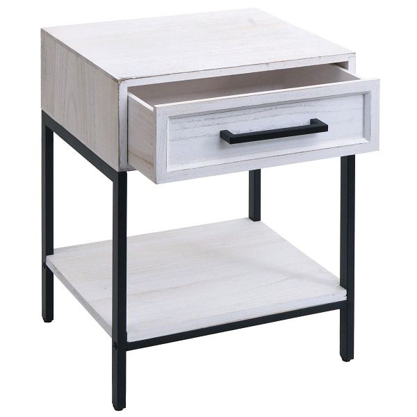 Mendler Nachttisch HWC-N91, Kommode Beistelltisch Nachtschrank Schrank, Schublade Shabby-Look Paulownia Holz 59x43x36cm, weiß, 109702