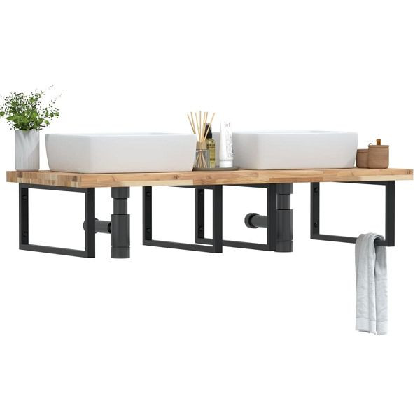 vidaXL Waschbeckenregal Wandmontage Stahl und Akazienholz, 3302913