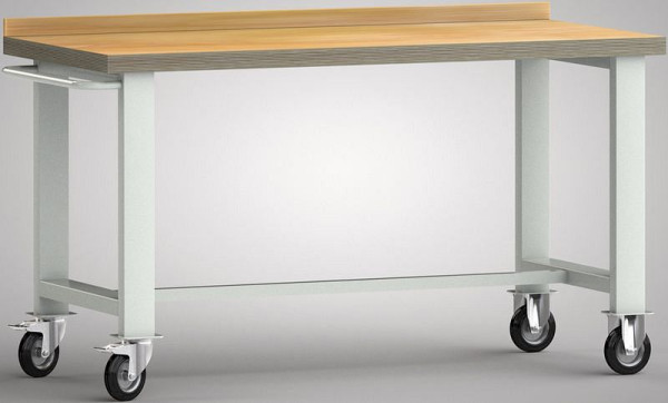 KLW Fahrbare Werkbank - 1500 x 700 x 845 mm L x B x H, mit Buchen-Multiplexplatte 1500 x 700 x 45 mm, mit Rückbrett, WP800N-1500M45-X1890