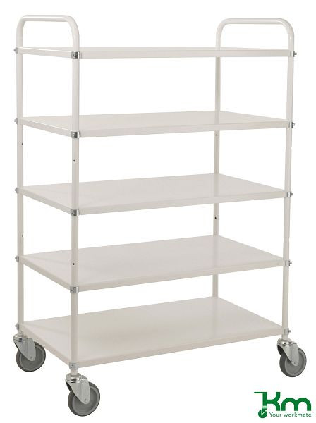 Kongamek Leichter Etagenwagen, 4 Lenkrollen, 2 davon mit Bremsen, Weiß, 5 Böden, KM4124B