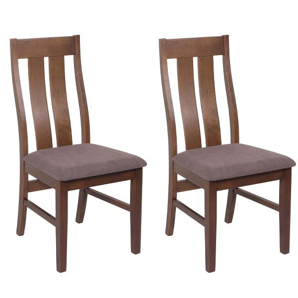 Mendler 2er-Set Esszimmerstuhl HWC-M58, Küchenstuhl Lehnstuhl Stuhl, Stoff/Textil Massiv-Holz, dunkles Gestell, taupe, 104676