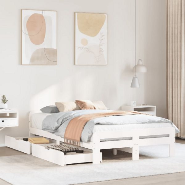 vidaXL Massivholzbett ohne Matratze Weiß 135x190 cm Kiefernholz, 3309054