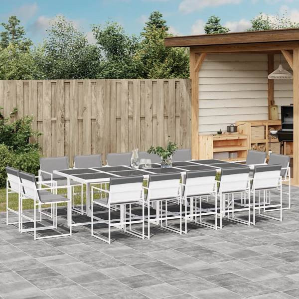vidaXL 15-tlg. Garten-Essgruppe mit Kissen Weiß Textilene, UV-beständig, 3295096