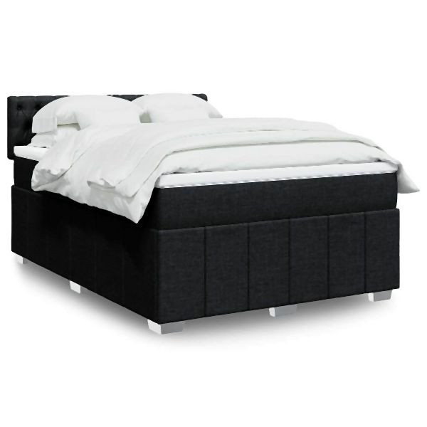 vidaXL Boxspringbett mit Matratze Schwarz 140x200 cm Stoff, 3287100