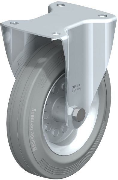 Blickle B-VE 200R-SG Stahlblech-Bockrolle mit Anschraubplatte, Vollgummi, Grau, 573766