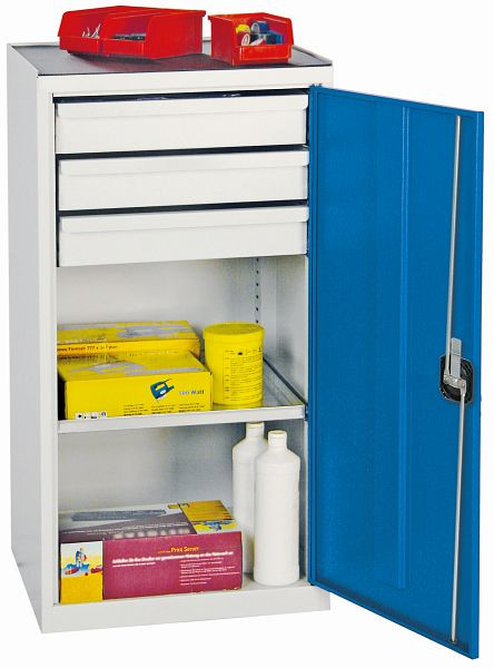 stumpf Werkzeugschrank, Höhe 100 cm, 3 Schubladen, 1 Fachboden, lichtgrau / lichtblau, 2001378