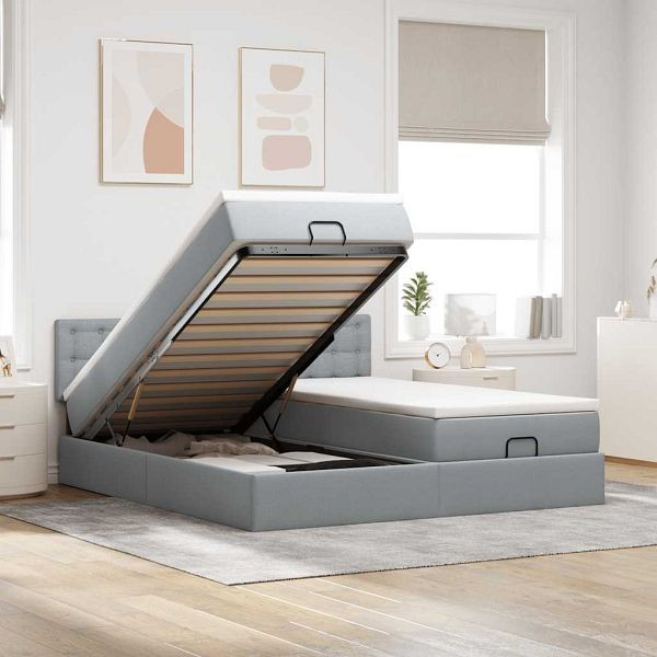 vidaXL Ottoman-Bett mit Matratzen Hellgrau 200x200 cm Stoff, 3312043