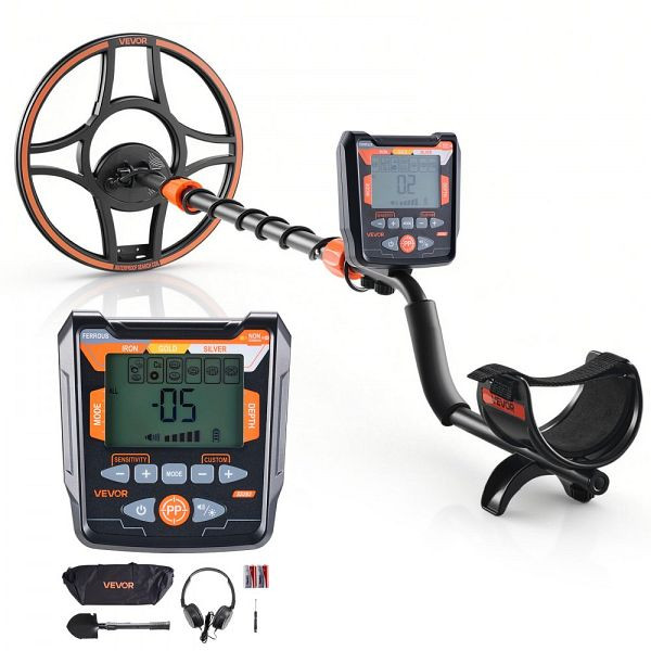VEVOR Metalldetektor, 304,8 mm, 6 Modi, Golddetektor, IP68 Wasserdichte Suchspule, Display, Kopfhörer, Verstellbare Länge, DPJSTCQJB12ISAOZJ001V9
