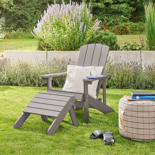 HOME DELUXE Gartenstuhl FAREA inkl. Hocker - Grau, 74756