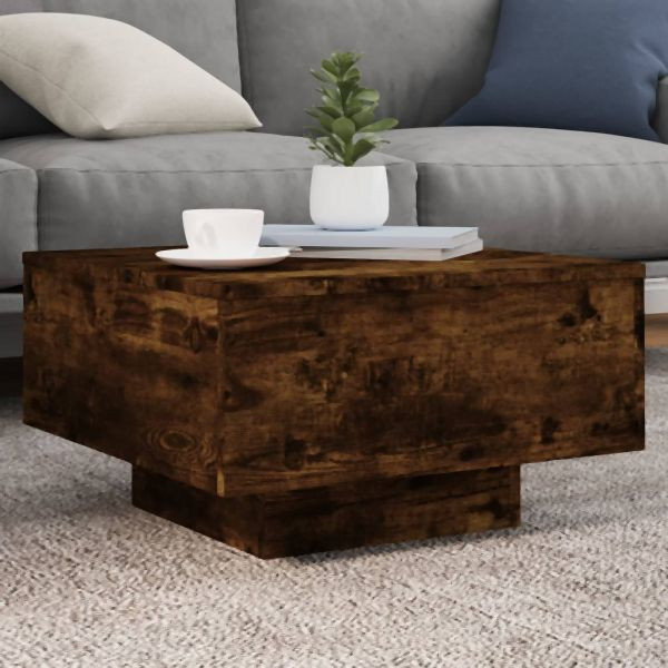 vidaXL Couchtisch mit LED-Leuchten Räuchereiche 55x55x31 cm, 836578