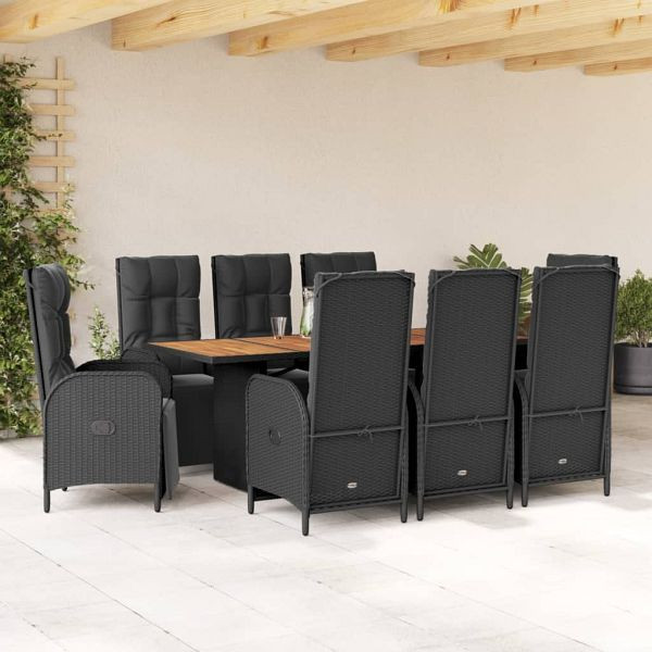 vidaXL 9-teilig Garten-Essgruppe mit Kissen Schwarz Poly Rattan, 3213521