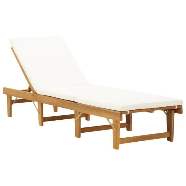 vidaXL Sonnenliege Klappbar mit Auflage Massivholz Akazie Cremeweiß, 316645
